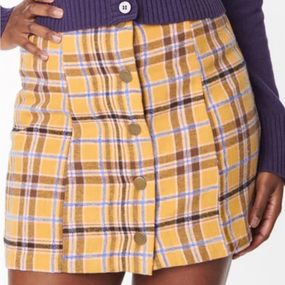 NWT Unique Vintage Mustard Plaid Corduroy Marlo Mini Skirt